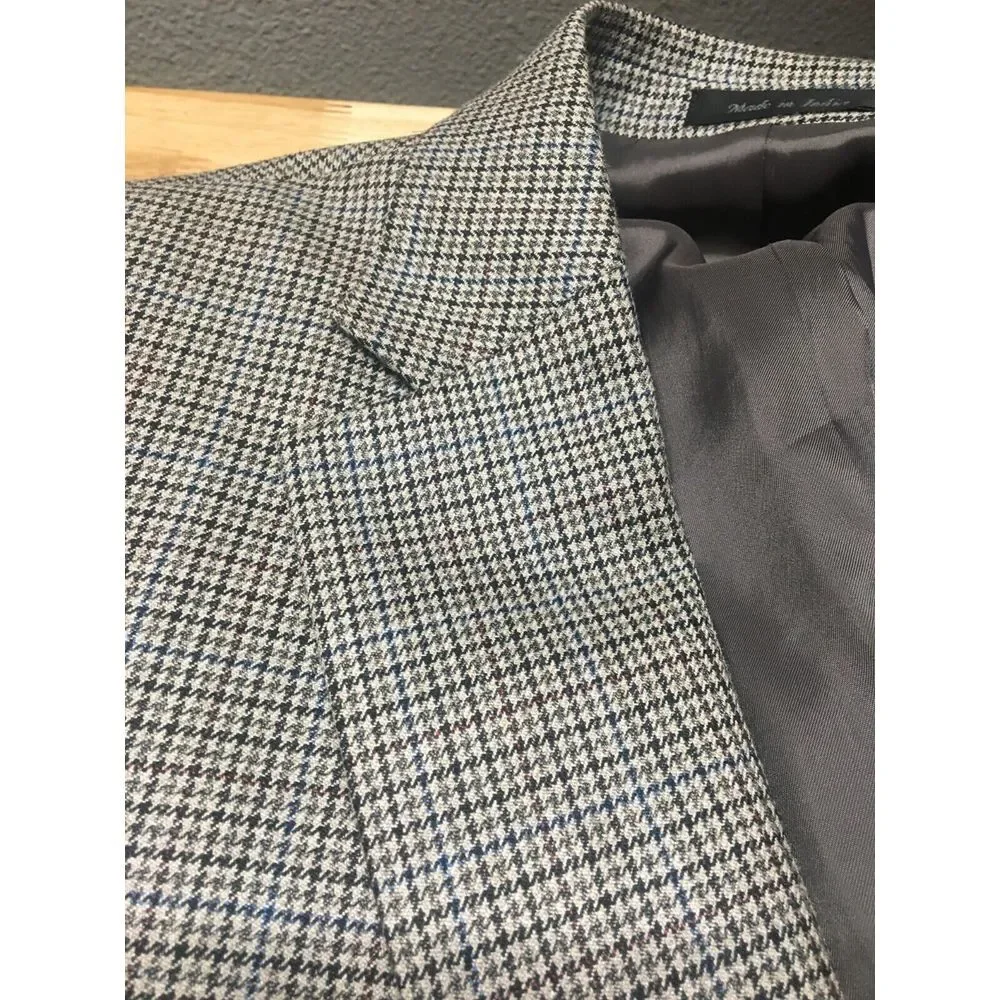 Mens Ralph Lauren Gray Houndstooth Jacket‎ 2 Button Size 46 R Silk Wool Blend